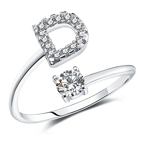 FAURORA Rings for Women Initial Ring Letter Ring A-Z Adjustable Silver Rings Women Rings Size 6-11 Gift Set H