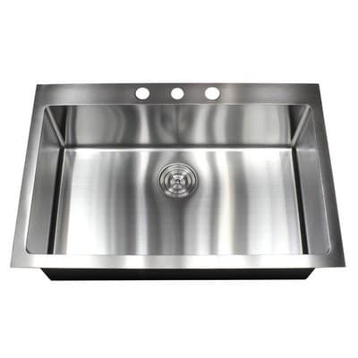 CozyBlock 33 Inches 16-Gauge Stainless Steel Topmount Drop-in Single Bowl Kitchen Sink in Brushed Stainless Steel Finish with Strainer