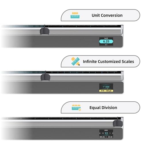 HOZO NeoRuler Digital Ruler, 12 inch Smart Ruler with Infinite Customized Scales and ±0.004 inch Accuracy, 93 Built-in US Imperial and Metric Scales