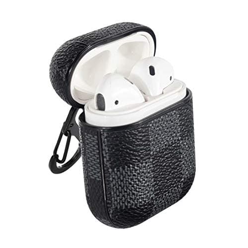 SZSJYKJ Airpods Case, AirPods Accessories Shockproof Case Cover Portable & Protective Leather Skin Cover Case for Apple Airpods 2 &1 (Front LED Not Visible) - Fashion (Black)