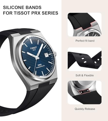 Stanchev Strap for Tissot PRX Watch Series,Quick Release Soft Silicone Strap for Tissot PRX Powermatic 80,12mm Men Women Replacement Straps for Tissot PRX Series Watch 40mm