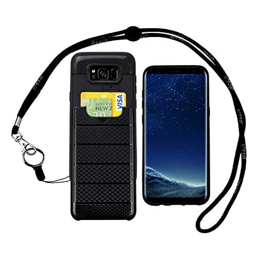 Samsung Galaxy S8 Plus Case with Strap | Neck Lanyards with Lanyard Hole, Back ID Slot Slider, Credit Card Holder Impact Resistant Durable Silicone Hard Armor