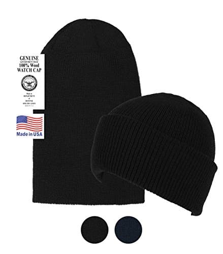 Black Military Style Wool Beanie Hat -Soft Warm Winter Watch Cap