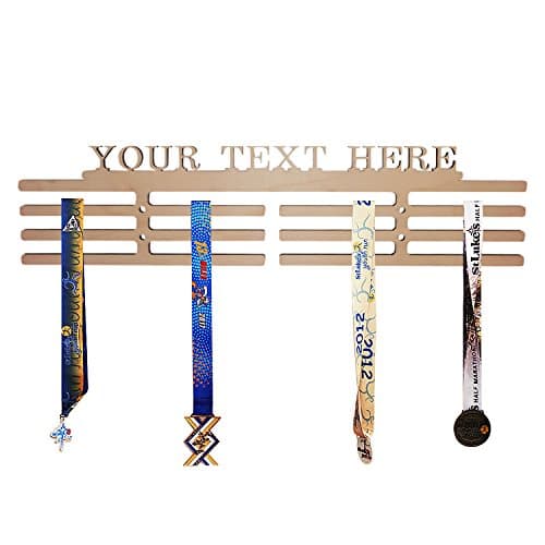 Arena Gifts Personalized Wooden Name Hanger Sign - Customize Your Own Medal Rack Holder with Your Name, Lucky Number or Favorite Saying for Academics & Athletes- Displays Up to 24 Medals