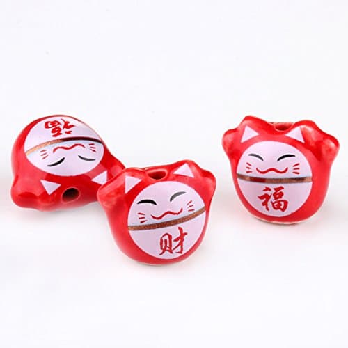 Ceramic Beads with Lucky Cat Pattern Charms Set(15 pieces)