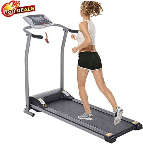 Folding Treadmill Electric Motorized Power Walking Jogging Running Exercise Fitness Machine Trainer Equipment for Home Gym Office Space Saver Easy Assembly (Silver)