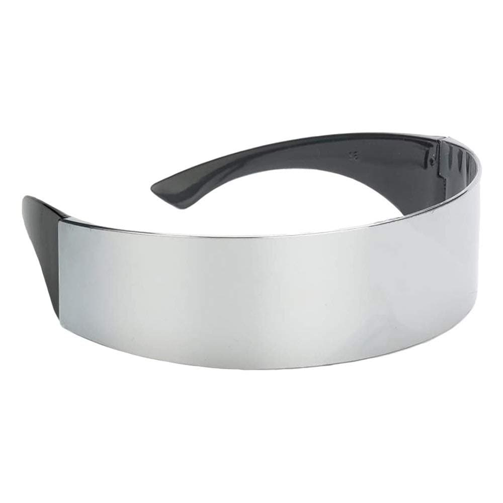 Futuristic Narrow Cyclops Silver Color Mirrored Lens Visor Sunglasses Fancy Dress Costume