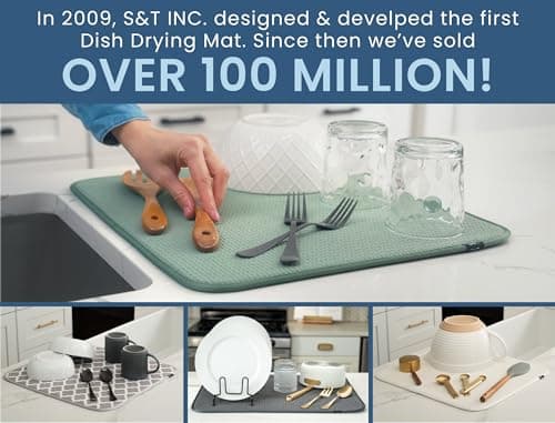 S&T INC. Dish Drying Mat Jumbo, Highly Absorbent Microfiber Kitchen Counter Mat, Dish Drying Pad for Dishes, Utensils, Pots and Pans, 18" x 30", Black