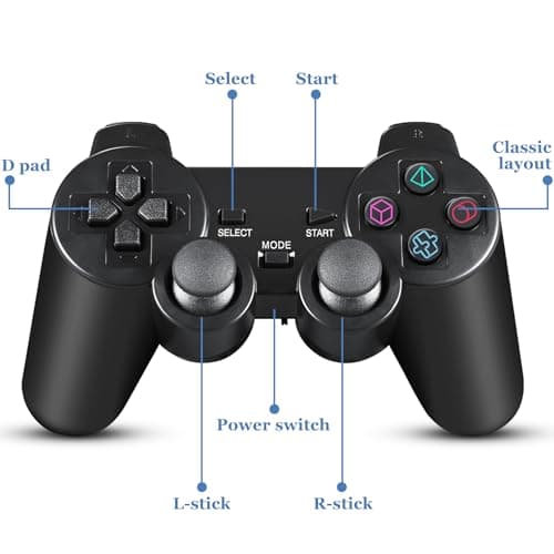 blue lake performance 2 Pack Wireless Controller 2.4G Compatible with Sony Playstation 2 PS2 (Jet Black)