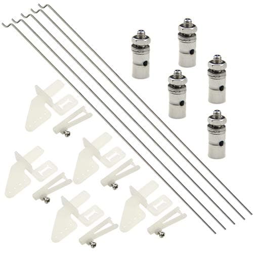 15 PCS Nylon Control Horns 21x11 mm + Pushrod Connector Linkage Stopper 1.3mm + 1.2 x 210mm Pushrods Parts for RC Airplane Plane