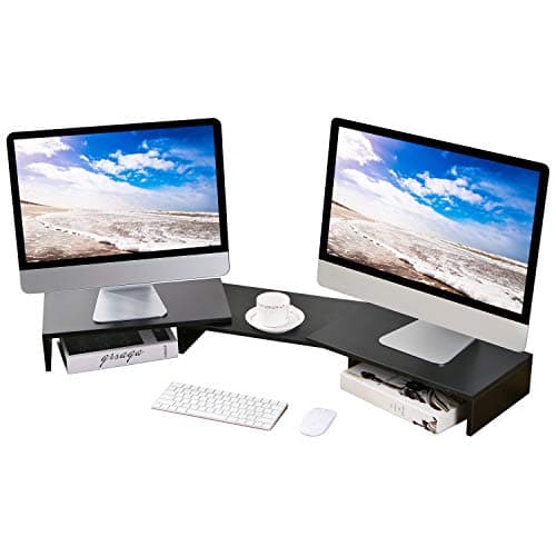 5Rcom Wood Computer Monitor Stand Desk Shelf Riser, Desktop Organizer with Storage,Perfect for Laptop, TV, Printer, Monitor,2 Tiers Shelves,16.7X9.3inch