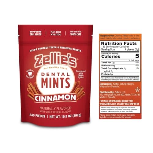 Zellies Xylitol Sugar Free Breath Mints | Non-Gmo, Low-Calorie, Gluten Free, Vegan & Kosher Mints (Cinnamon, 540 Count (Pack Of 1))
