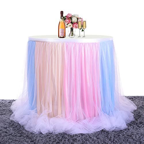 leegleri Tulle Tutu Table Skirt for Unicorn Themed Party Table Decorations, Baby Shower Wedding, Rainbow Table Skirt for Rectangle or Round Table (Rainbow, L 9(ft)*H 30in)