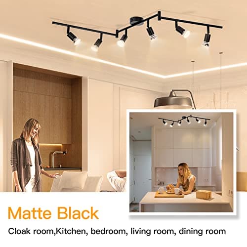 wowatt LED Ceiling Light Rotatable, 6 Way Black Ceiling Spotlights Including 6 x 5W GU10 LED Light Bulbs, 2800K Warm White Spot Lights 420LM, Kitchen Light Fittings for Bedroom, Living Room, Hallway