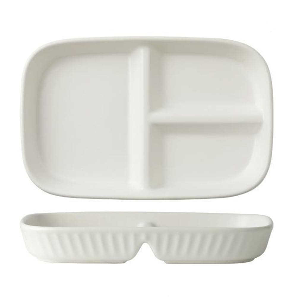 Porcelain Diet Dinner 3 Compartment Plate, Rectangular Ceramic Portion Control Plates, Divided Dinner Plates for Snack, Dessert, Steak and Salad