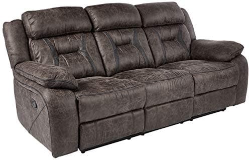 HomeleganceReclining Couch, Polished Microfiber Manual Double Recliner Sofa, Dark Brown