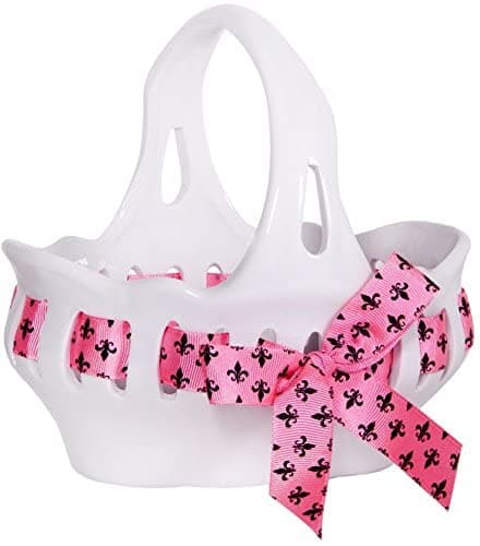 Glassware Fleur De Lis Ruban Rose Pierced Serving Dishes and Cake Stands Collection (6.5" Handled Basket)