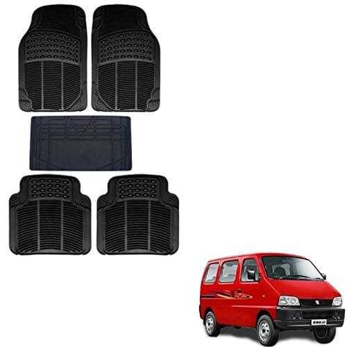 Autokaar All Weather Rubber Car Floor Mat, Anti Skid PVC Car Foot Mat for Maruti Eeco (Set of 5, Black) Washable