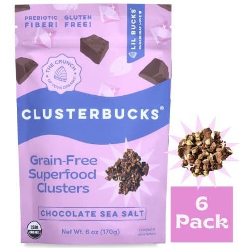 Clusterbucks Superfood Clusters – Grain-Free, Keto-Friendly Granola with Regeneratively Grown Sprouted Buckwheat– Gluten-Free, Low-Carb, Organic Healthy Snack (6 Ounce (Pack of 6), Chocolate Sea Salt)
