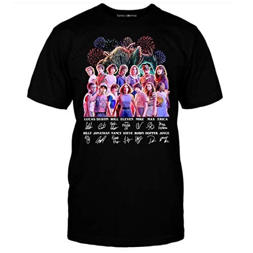 Kozmoz Studio Stranger Kids Things Fan Movie T Shirt Signature of Characters Gift Men T-Shirt (3XL, Black)