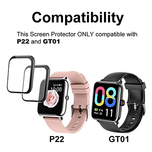 3D Screen Protector for P22, Compatible with Smartwatch TYKOIT 1.5 Inch, P22 Donerton Popglory CanMixs Kalinco 1.4”, Dirrelo Fitpolo GT01 1.55”, Curved Edge Full Coverage
