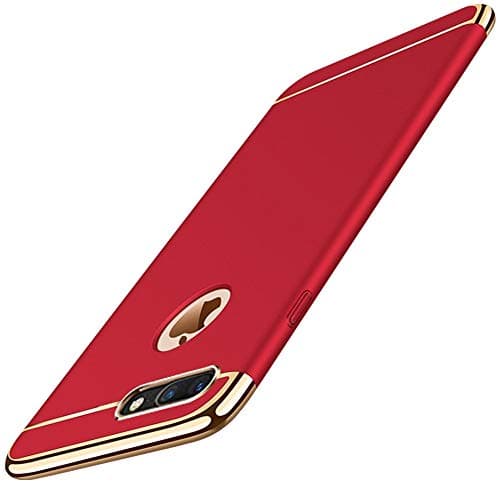 KUMTZO Compatible for iPhone 8 Plus/7 Plus Case,Fashion & Luxury 3 in 1 Ultra Thin Slim Hard Case Coated Non Slip Matte Surface Electroplate Frame Cover for iPhone 8 Plus/7 Plus 5.5 inch_Red