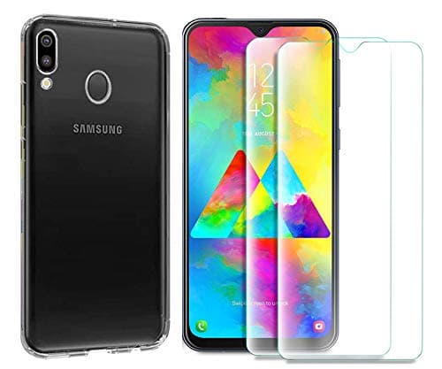 MYLBOO Samsung Galaxy M20 Case with Screen Protector, [3 in 1] Transparent Soft TPU Case + [2 pc] 9H Tempered Glass Screen Protector for Samsung Galaxy M20