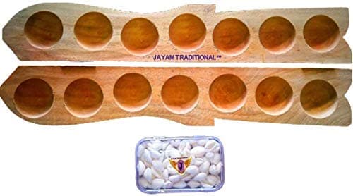 Wooden Pallankuli Set with Shells and Box,for-All Ages, All Ages, Yellow