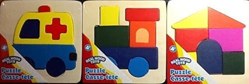 3 Small Wooden Puzzles ~ Ambulance Train & House 6" x 6"