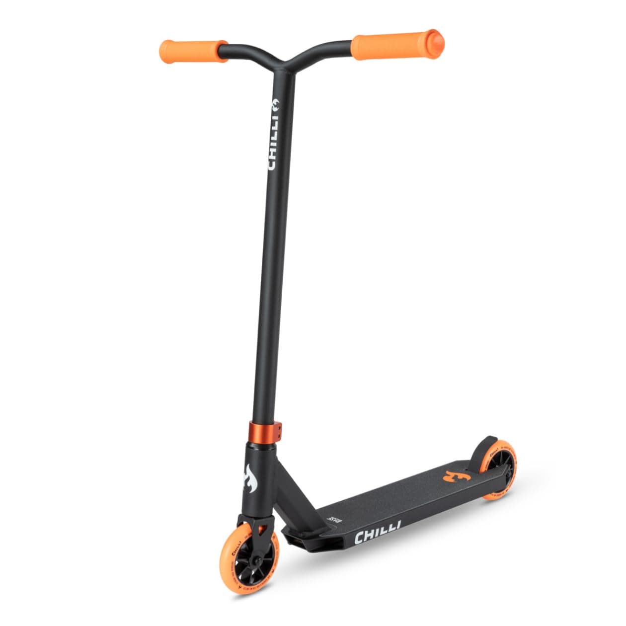 Chilli Base - Quality Freestyle Extreme Intermediate and Beginner Stunt Scooter for Ages 6 and up, 110 mm Wheels, HIC Compression System - Black/Orange