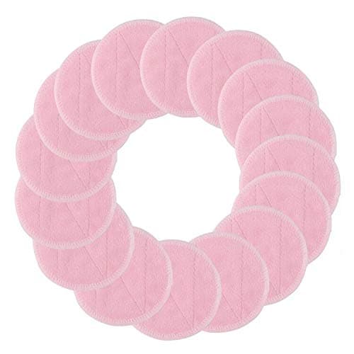 Lukovee Reusable Makeup Remover Pads, Bamboo Cotton Soft Facial and Skin Care Washable Wash Cloth Toner Pads Wipes Facial Cleansing Rounds, Travel Size Pack of 16 with Laundry Bag (Pink)
