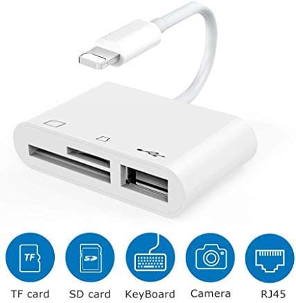SD Card Reader, Digital Camera Reader Adapter Cable, Tail Camera Card Reader for Hunting, Lighting to SD Card Camera Reader, SD/TF Card Reader No App Needed, Support iOS 12 & Before
