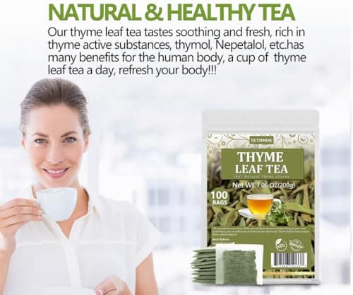Premium 100 Thyme Leaf Tea Bags, Made with 100% Pure Thyme Leaves, Aid Digestion & Support Respiratory, No Additives & Caffeine Free。
