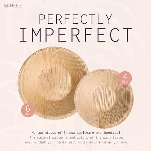 brheez Palm Leaf Bowls 6 Inch - 25 Count - Eco Friendly, Compostable & Biodegradable – Elegant Bamboo Look Disposable Bowls are Heavy Duty and More Environmentally Friendly than Paper Bowls