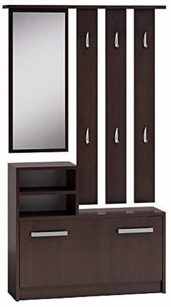 SELSEY Yesfir - Hall Tree/Hallway Furniture/Mirror and Shoe Cabinet/Dark Brown / 85 cm