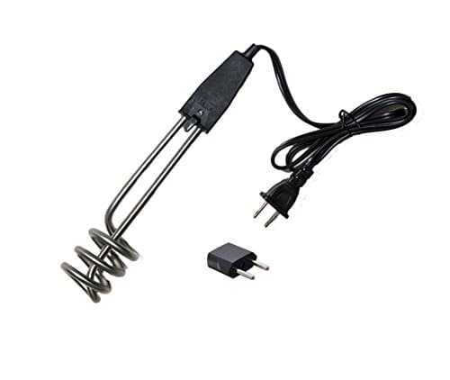 Dual voltage 450 to 2000 Watt 110V Black Travel Kit Great for Heating Boiling Chocolate Coffee Tea Drinking Water Heater Immersion Portable Boiler stainless steel Element Coil USA to Europe Adapter