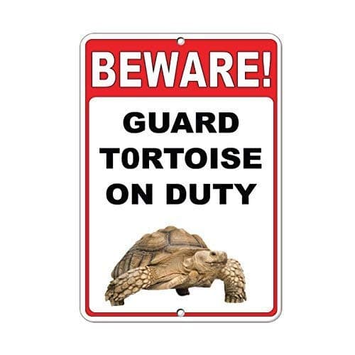 Lilyanaen Aluminum Sign - Beware! Guard Tortoise On Duty - 12" x 8" - Green - Retro Style