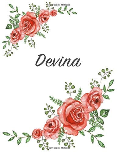 Devina: Personalized Notebook with Flowers and First Name – Floral Cover (Red Rose Blooms). College Ruled (Narrow Lined) Journal for School Notes, Diary Writing, Journaling. Composition Book Size