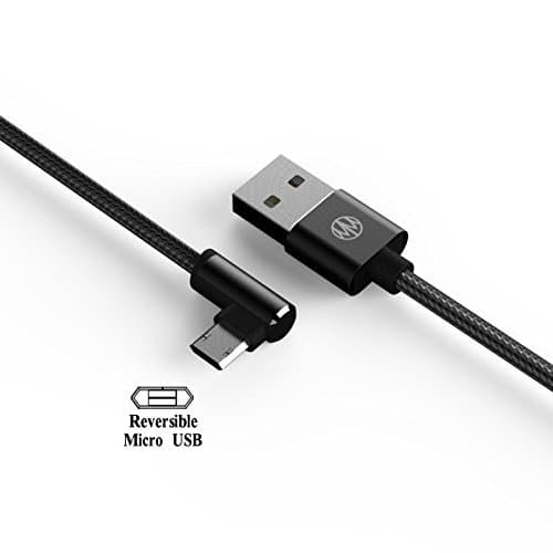 MeetMind USB A Cable Braided,USB A to Reversible Micro USB Compatible Cable Fast Charge, 90-degree Interface USB-A Cable for Mobile Games Android Smartphones, Tablets, MP3 and More 4FT/1.2M Black