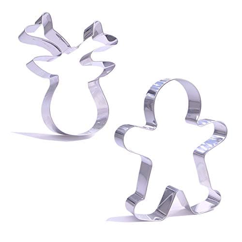Christmas Cookie Cutter Set - 2 Pieces – large 5 Inch Santa’s Reindeer Face, Gingerbread Man – Stainless Steel