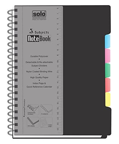 Solo 5-Subjects Spiral Notebook, College Ruled 70 GSM Journal B5 Writing Notebook, 150 Sheets Office Product