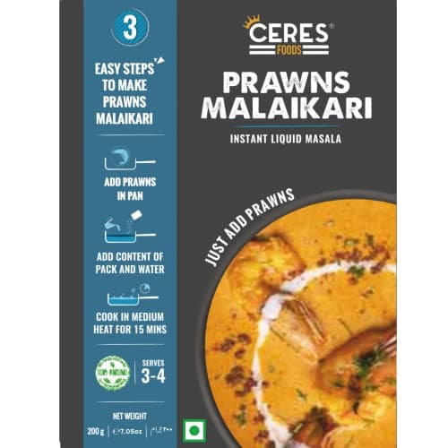 Ceres Foods Prawns Malaikari Instant Liquid Masala (Pack of 2 | 200g Each | No Preservatives | 3 Step Process)