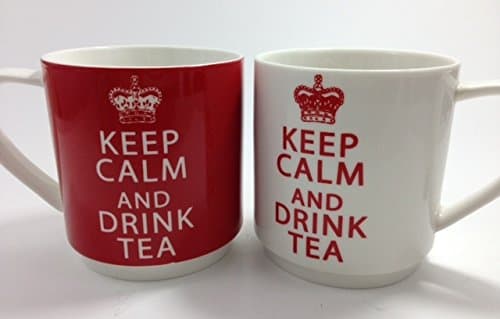 Keep Calm and Drink Tea Stacking Mugs Red and White gift set