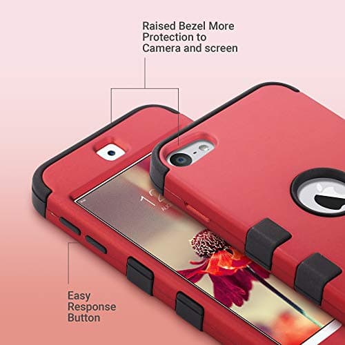 ULAK iPod Touch 7th Generation Case, iPod Touch 6th Generation Case, Heavy Duty High Impact Shockproof Protective Silicone Rugged Cover for iPod Touch 5/6/7 (Red)