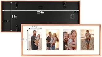 Golden State Art, 4x6 Aluminum Collage Frame, Display 6x4 Pictures With 4 Openings Mat or One 8x20 Photo, Real Glass, Portrait/Landscape Wall Display, Rose Gold, 6 Pack