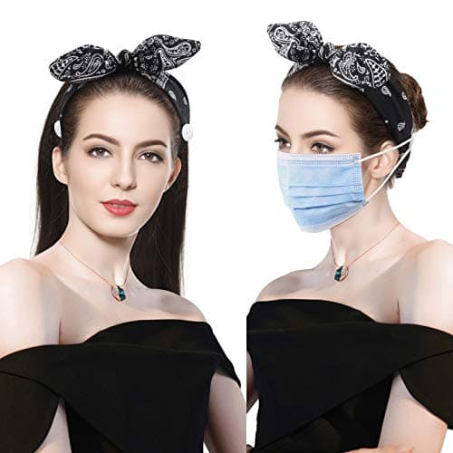 Bandana Headband for Women, 6 Pcs Hogoo Boho Bandeau Headbands with Buttons for Mask