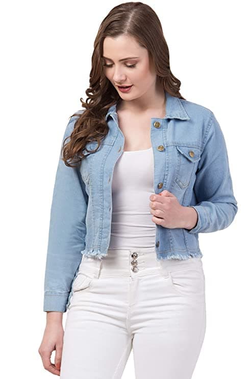 Women Denim Standard Length Full Sleeve Solid Jacket
