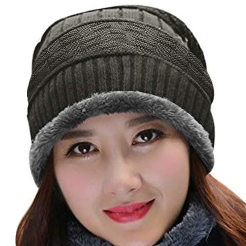 ADBUCKSSnow Proof Inside Fur Unisex Wool Beanie Cap Thick Fleece Lined Winter Hat for Men & Women
