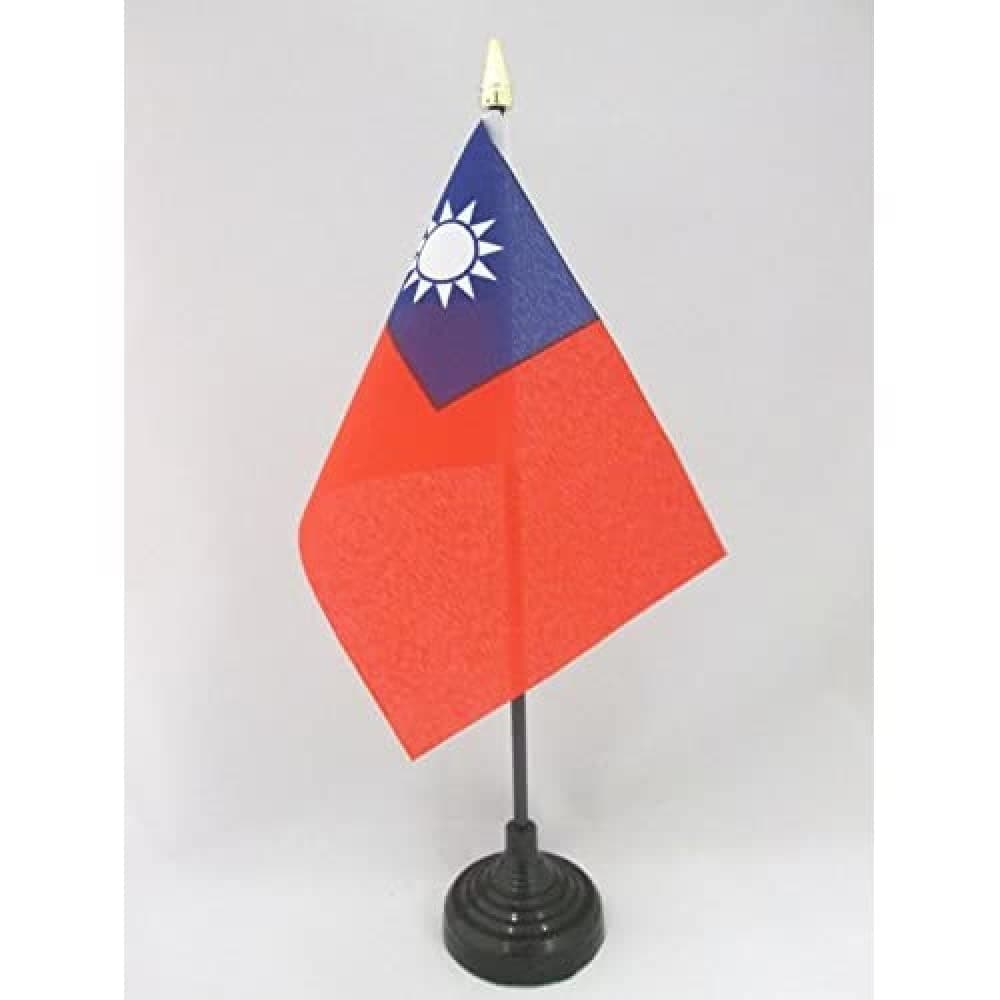 AZ FLAG - Taiwan Table Flag 4'' x 6'' - Taiwanese Mini Desk Flag 100% Polyester 15 x 10 cm - Office Mini Banner with 10'' Pole - Golden Spear