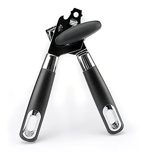 Manual Can Opener, Heavy Duty and Smooth Edge Professional Portable Stainless Steel Built-in Bottle Opener lid lifter Black